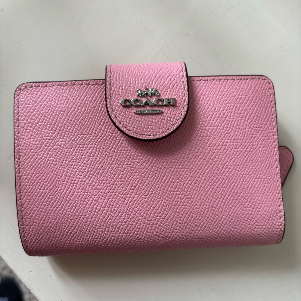 Coach Pink Textured Leather Wallet with Fold-Over Closure